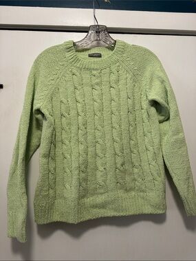 Light Green Cable-Knit Crew Sweater - Kids